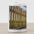 thumbnail image 3 of Fence Ceramic Toothbrush Holder, Wooden Fence on Residential Terrace Sunny Backyard Patio Tranquil View, Decorative Versatile Countertop for Bathroom, 4.5" X 2.7", Pale Coffee Violet Blue, 3 of 4