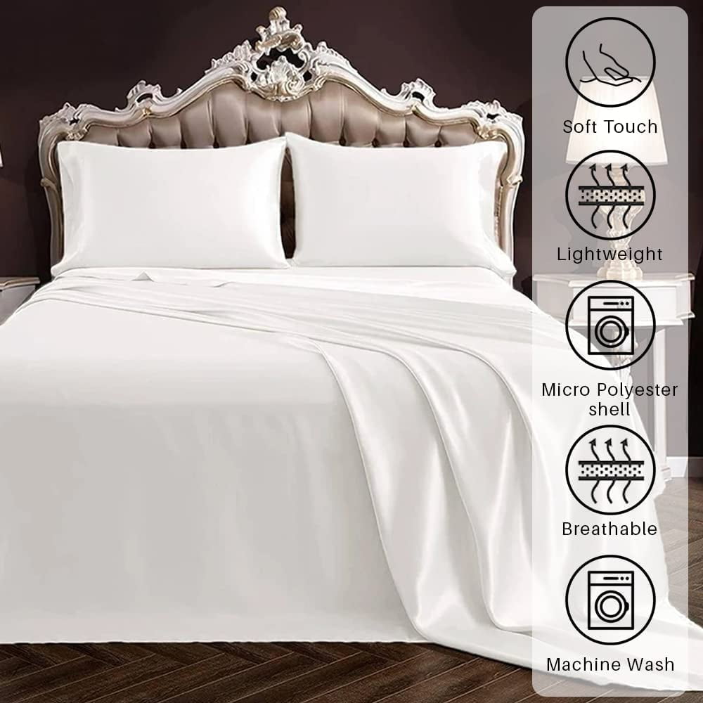 Bedify Bedding 100% Pure Silk Satin Duvet with Fitted Set 4 Pcs Silk Fitted Sheet 15" Deep Pocket Silk Duvet Cover Pillowcases | Wrinkle Free (California King, Aqua Blue)