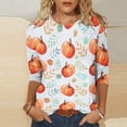 thumbnail image 2 of 3/4 Length Sleeve Halloween Shirt,2023 3/4 Length Sleeeve Blouse Tops for Women Halloween Printed T Shirts Fall Round Neck Sweatshirt Pumpkin Theme Pattern Lightweight Pullover Top, 2 of 5