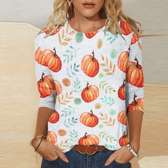 Fiudx Liquidación de Ofertas Flash Camiseta Holgada Estampada a La Moda para Mujer, Blusa con Mangas 3/4, Tops Informales con Cuello Redondo