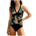 thumbnail image 1 of Wo-Fusoul Swimsuit Set for Girls 2-12 Years, Split Two-Piece with Printed Vest and Shorts, Green Leaf Pattern, 1 of 7