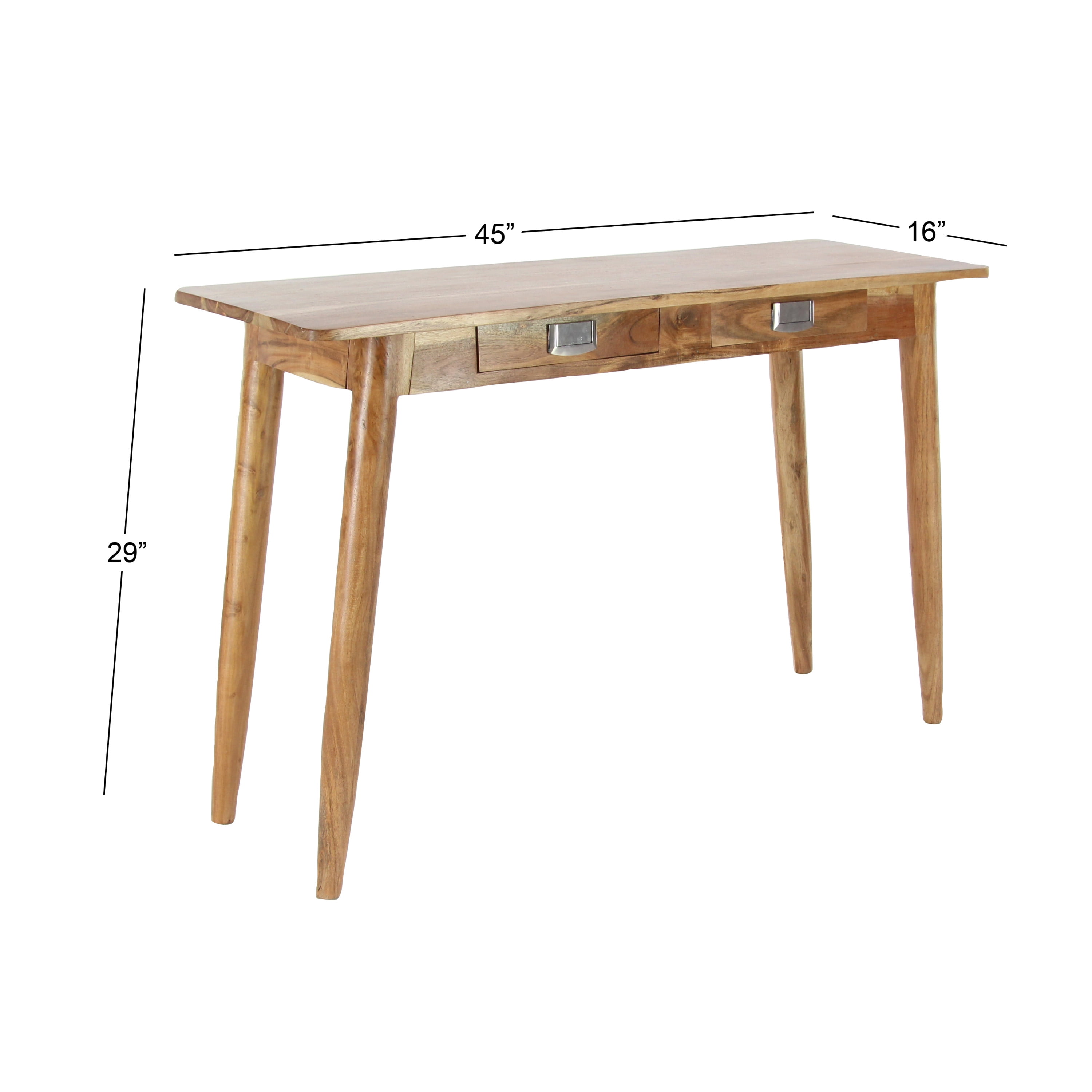 DecMode 45" x 29" Brown Wood 2 Drawers Console Table with Silver Pull Handles, 1-Piece