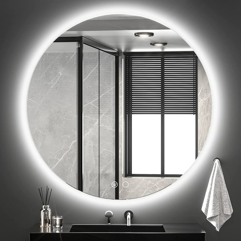 Round Bathroom Mirror with LED Lights, Illuminated Anti-fog Light