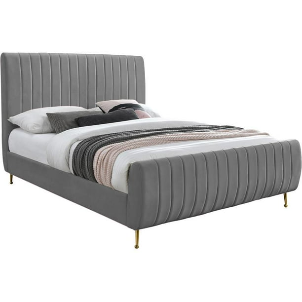 Meridian Furniture Zara Contemporary Gray Velvet Queen Bed