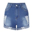 thumbnail image 5 of Fsgntruao Denim Shorts for Women Mid Rise Summer Shorts Jean Shorts Stretchy Folded Hem Hot Short Jeans Solid Color Straight Stretch Jeans, 5 of 8