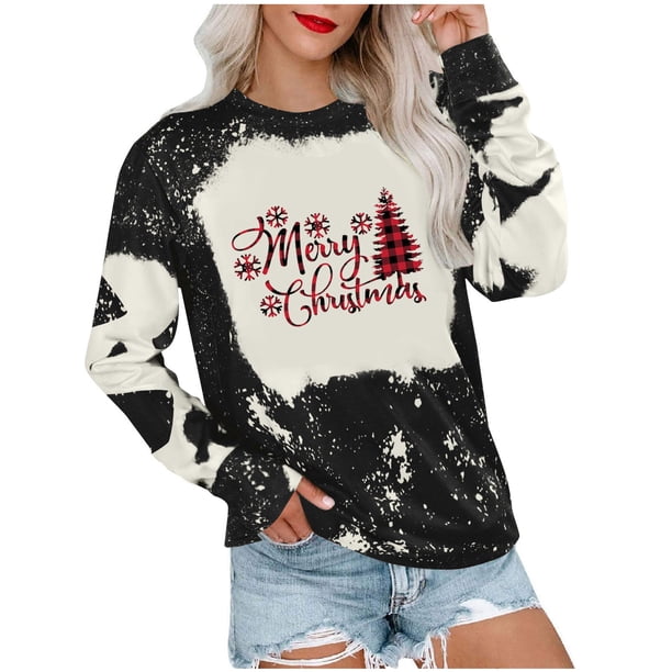 Sudadera de Cuello Redondo de Navidad Para Mujer, Tops Casuales de Moda, Jersey de Manta Con Lazo Estampado de Manga Larga, Jersey Odeerbi ODB197405
