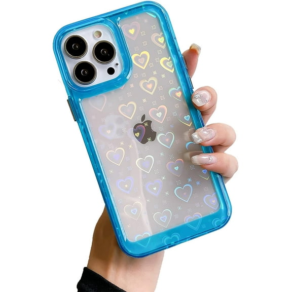 Heart Phone Case Compatible with iPhone 11,Clear Holographic Heart Laser Glitter Bling Case Glossy Bumper Protective Cover,6.1 Inch,Crystal Blue