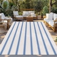 thumbnail image 2 of Navy Blue Striped Outdoor Rug 3x5 Ft - Reversible Patio Rug Outdoor Camping Rugs, Rustic Blue Stripe Modern Art Beige Washable Indoor Outdoor Area Rugs, Non-Slip Outdoor Carpet Runner for Deck/Porch, 2 of 8