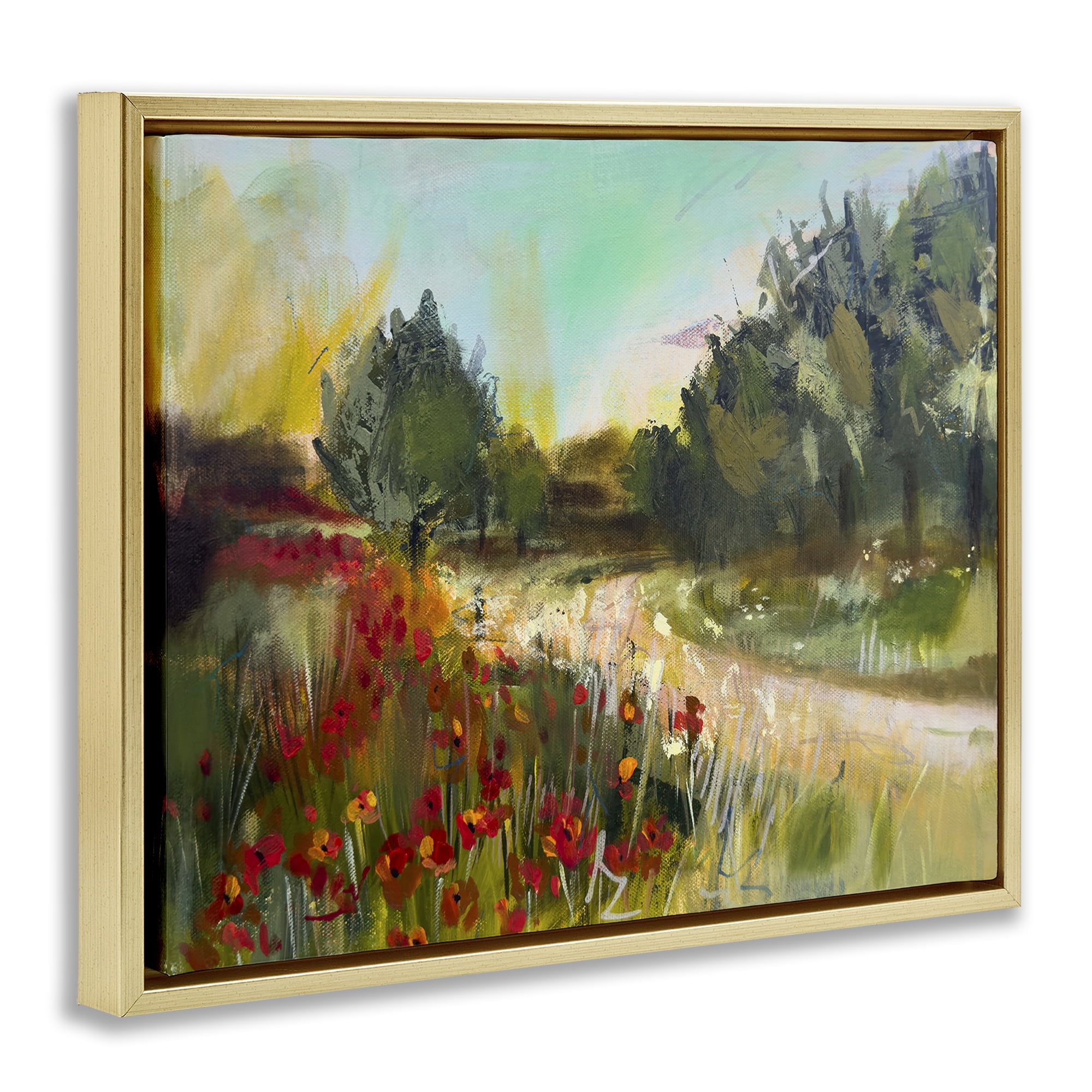Stupell Industries Poppy Sunset Landscape Landscape & Nature Painting Gold Floater Framed Canvas Art Print Wall Art, 21 x 17