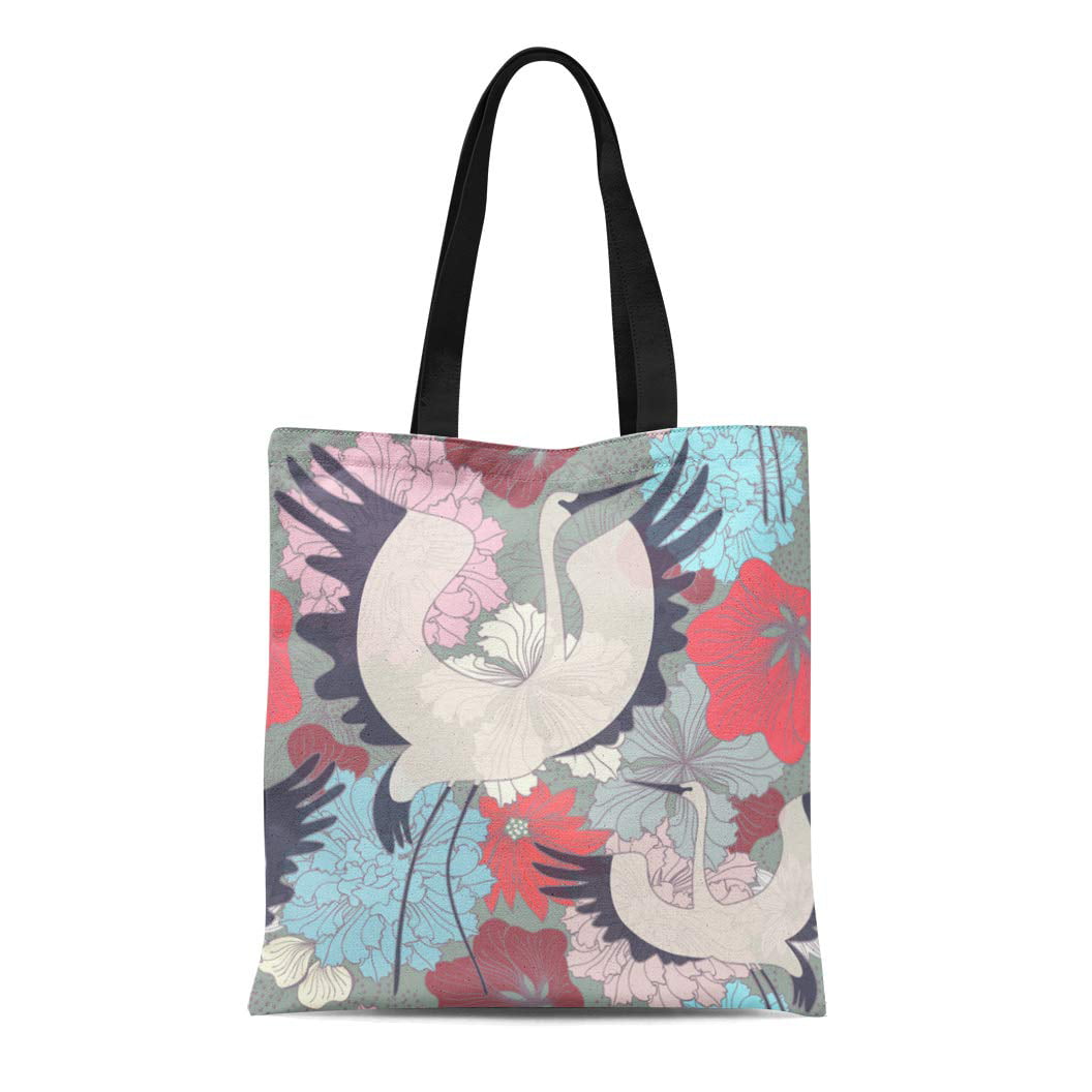 Zip Tote Bag Watercolor Crane Birds Bamboo Flower Womens Handbags Shoulder Bags Satchel Purse
