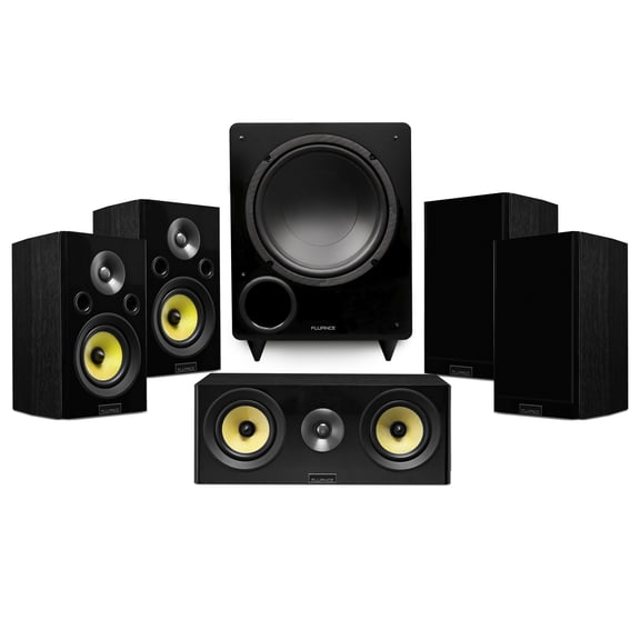 Fluance Signature HiFi Compact Surround Sound Home Theater 5.1 Channel Speaker System including 2-Way Bookshelf, Center Channel, Rear Surround Speakers and DB10 Subwoofer - Black Ash (HF51BC)