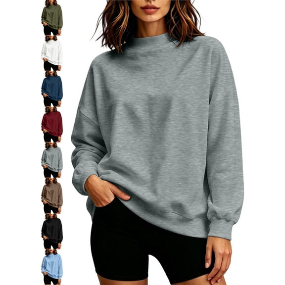 Pullover Sweatshirt for Women Mock Neck Oversized Long Sleeve Basic Casual Everyday Fall Top