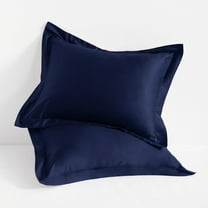 Flxxie 2 Pack 500 Thread Count Cotton Sateen Pillow Shams 20"x30" with 2" Flange, Queen, Navy Blue