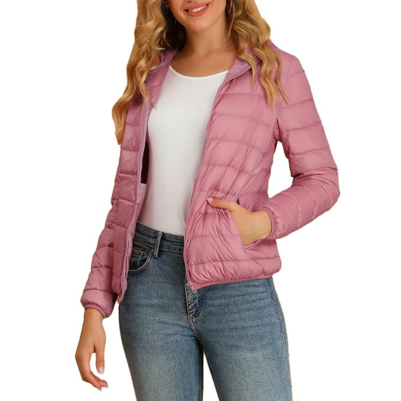 DARING DIVA Women's Hooded Zip Up Short Down Lightweight Jacket XS Pink