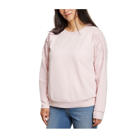 Gloria Vanderbilt Women's Sweater Sz XL Long Sleeve Pullover W/Floral Lace Pink
