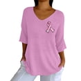 thumbnail image 2 of HLKJKLS Winter Clothing For Women V Neck Awareness Printed Mid Sleeve Shirt Polyester Casual Elastic Breast Cancer Pink S-3Xl, 2 of 5