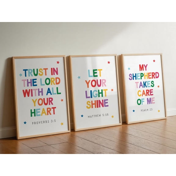UNFFRAMED Set Of 3 Colorful Children Bible Verse Wall Art For Ministry Decor Sunday School Classroom Decor Christian Playroom Decor Rainbow Color Set 3 Prints 8x12