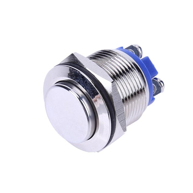 Interruptor de botón de metal 19 mm 12 V impermeable coche encendido apagado plata
