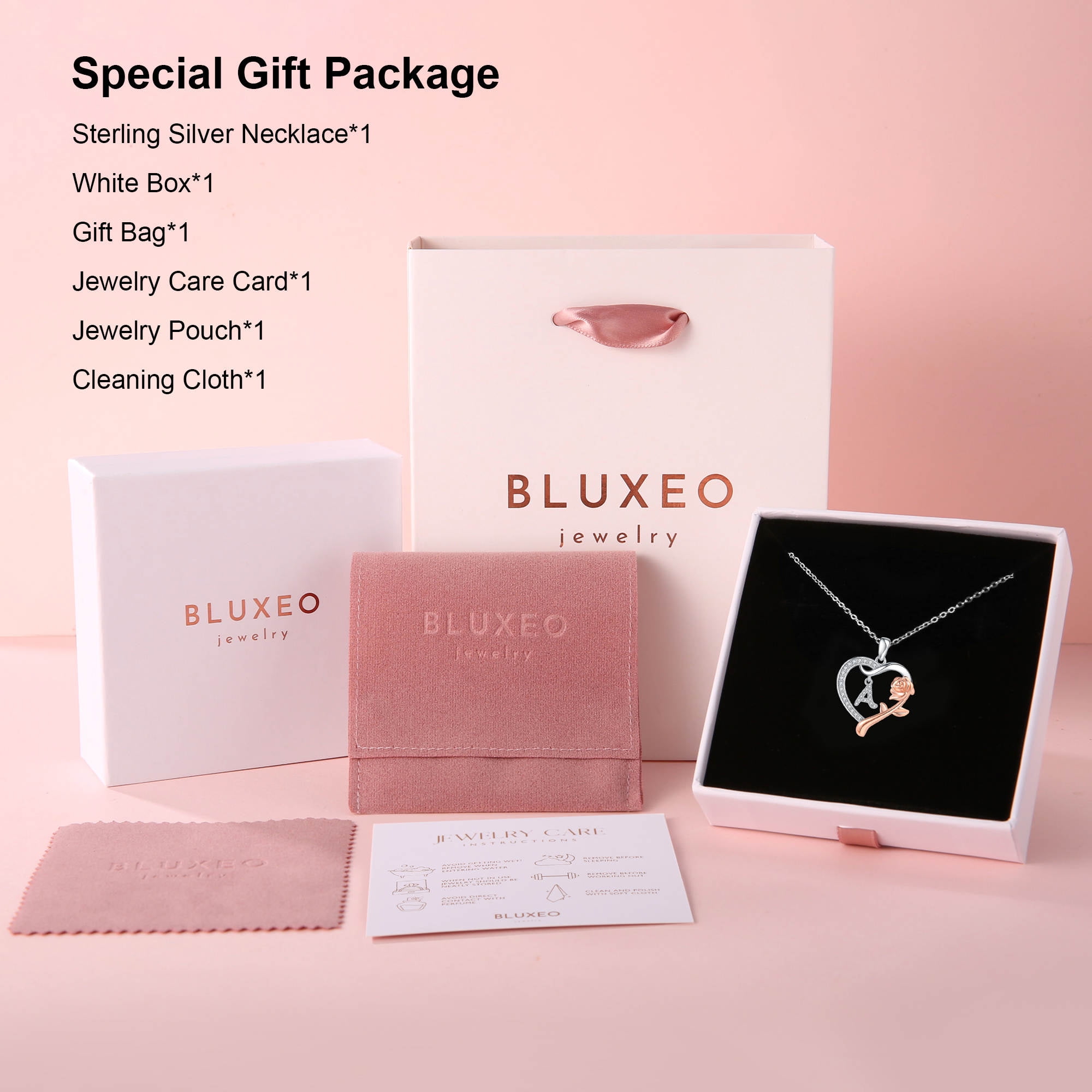 Bluxeo 925 Sterling Silver Rose Heart Initial Necklace, Christmas Gifts for Women Wife  Anniversary Birthday Gifts for Women, Jewelry Gift for Her Wife Girlfriend Mom Daughter