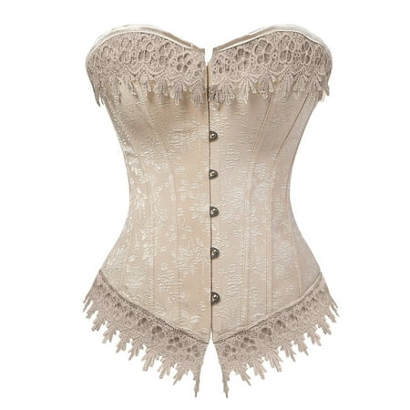 Mhoxuto Women s Bustier Corset Top Boned Overbust Bodyshaper Top Renaissance Fringed Trim Push Up Shapewear