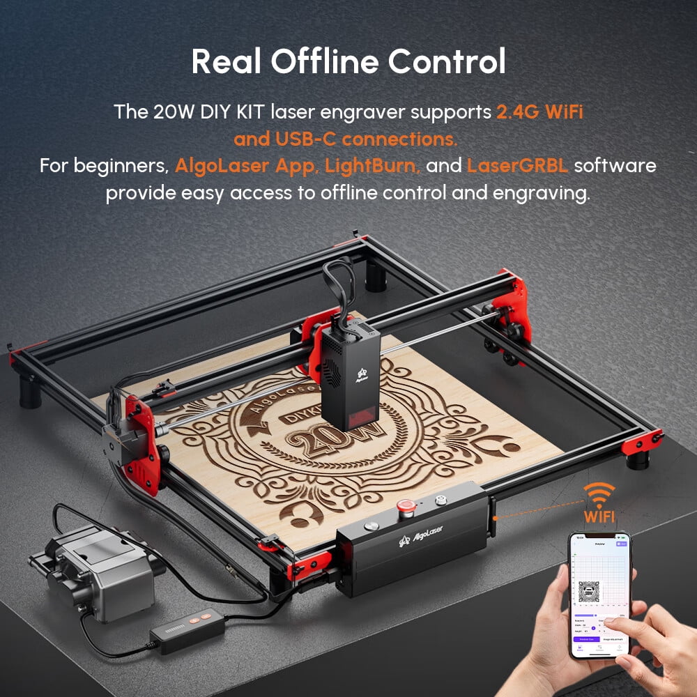 Algo DIY KIT 20W Engraver with Air Assist Pump and Honeycomb Panel, App Control 12000mm/min Speed, High Accuracy Engraving and Cutting Machine for DIY Wood and Metal