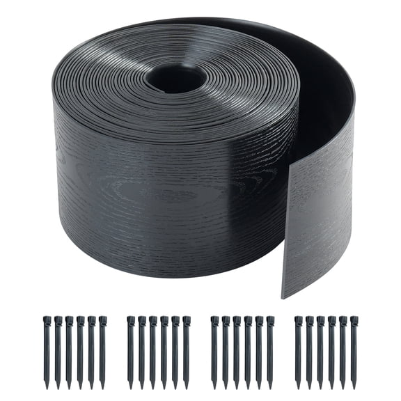40FT Flexible Plastic Landscape Edging Coil, 5" Black Garden Border for Yard, Flower Beds & Pathways, Anti-UV, 24 Stakes for Easy Install