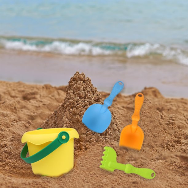 Set de Juguetes de Playa para Niños | 4 Piezas Pala y Cubo | Herramientas de Plástico para Caja de Arena para Niños Pequeños | Juego Seguro y Ligero para Verano al Aire Libre | Rosa, Verde, Amarillo
