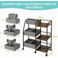 thumbnail image 3 of Baby Diaper Caddy Organizer Cart, 3-Tier Rolling Wheels Cart with Dividers and Shelves, Bedside Utility Cart for Nursery Essentials, Large Capacity Mobile Storage Cart for Crib, Bedroom, 3 of 7