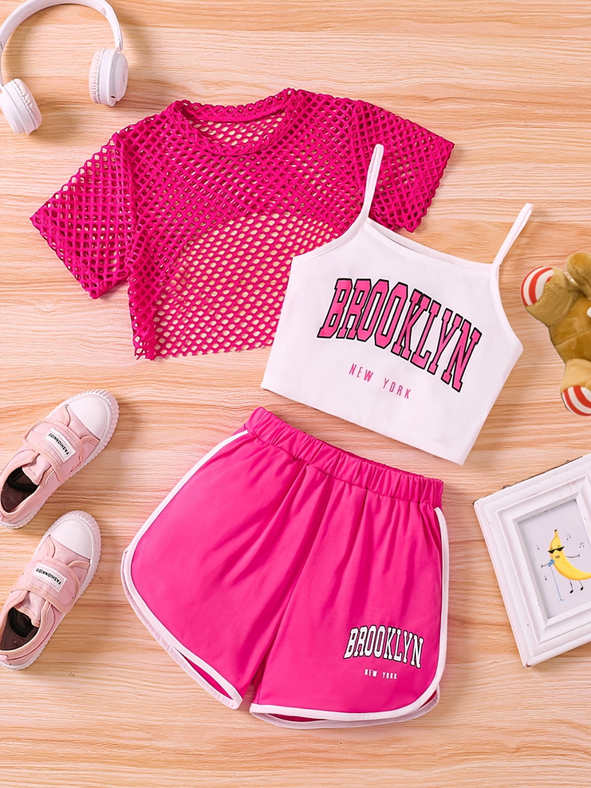 Ensemble D'Été 3 Pcs Pour Filles Décontracté Coupe Ample Sans Manches Haut Short Combo Confortable Respirant Pour Activités Extérieures Âge 8 14