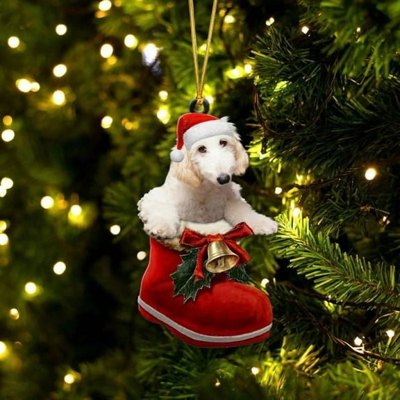 Acrylic 2D FLAT Fox Terrier In Santa Boot Christmas Hanging Ornament