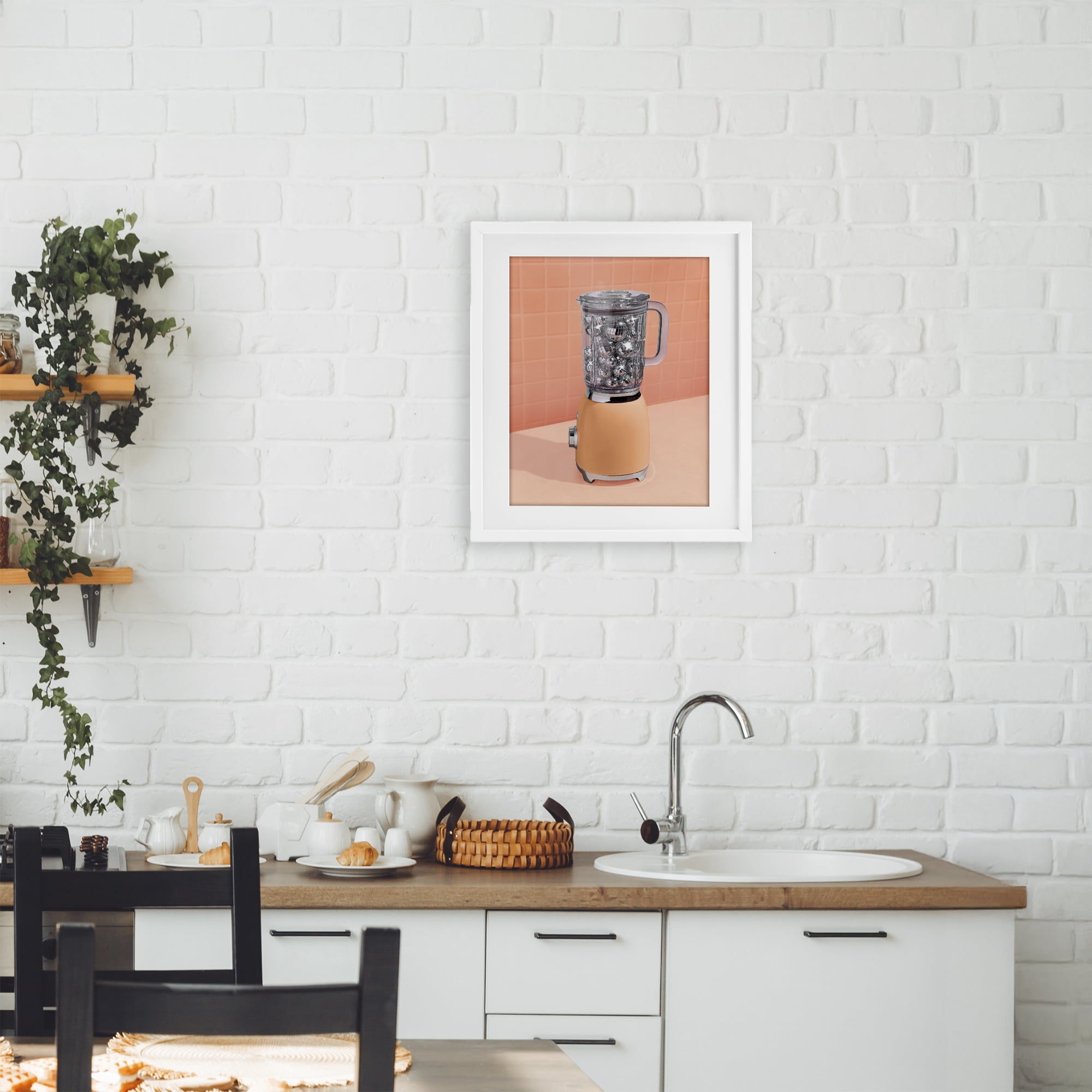 Stupell Industries Disco Drink Blender over Orange White Framed Print Under Glass, design by LISH Creative