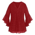 thumbnail image 3 of WOYY Girls Loose Fit Glitter Mesh Blouse Petal Sleeves V Neck Shirt Tunic Top, Sizes 3-14, 3 of 3