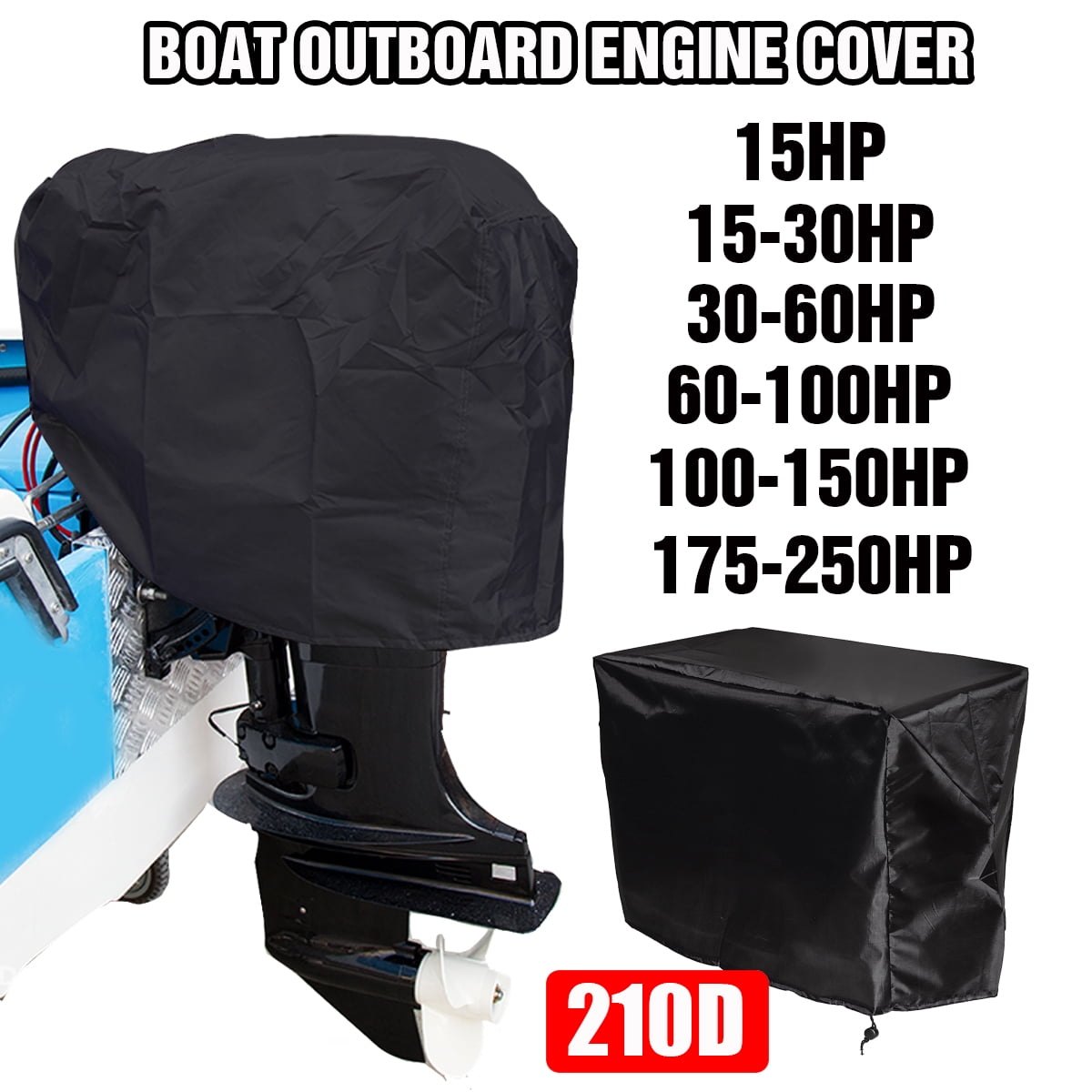 Gray Full Outboard Engine Boat Cover For 25-100HP Motor Rain Waterproof