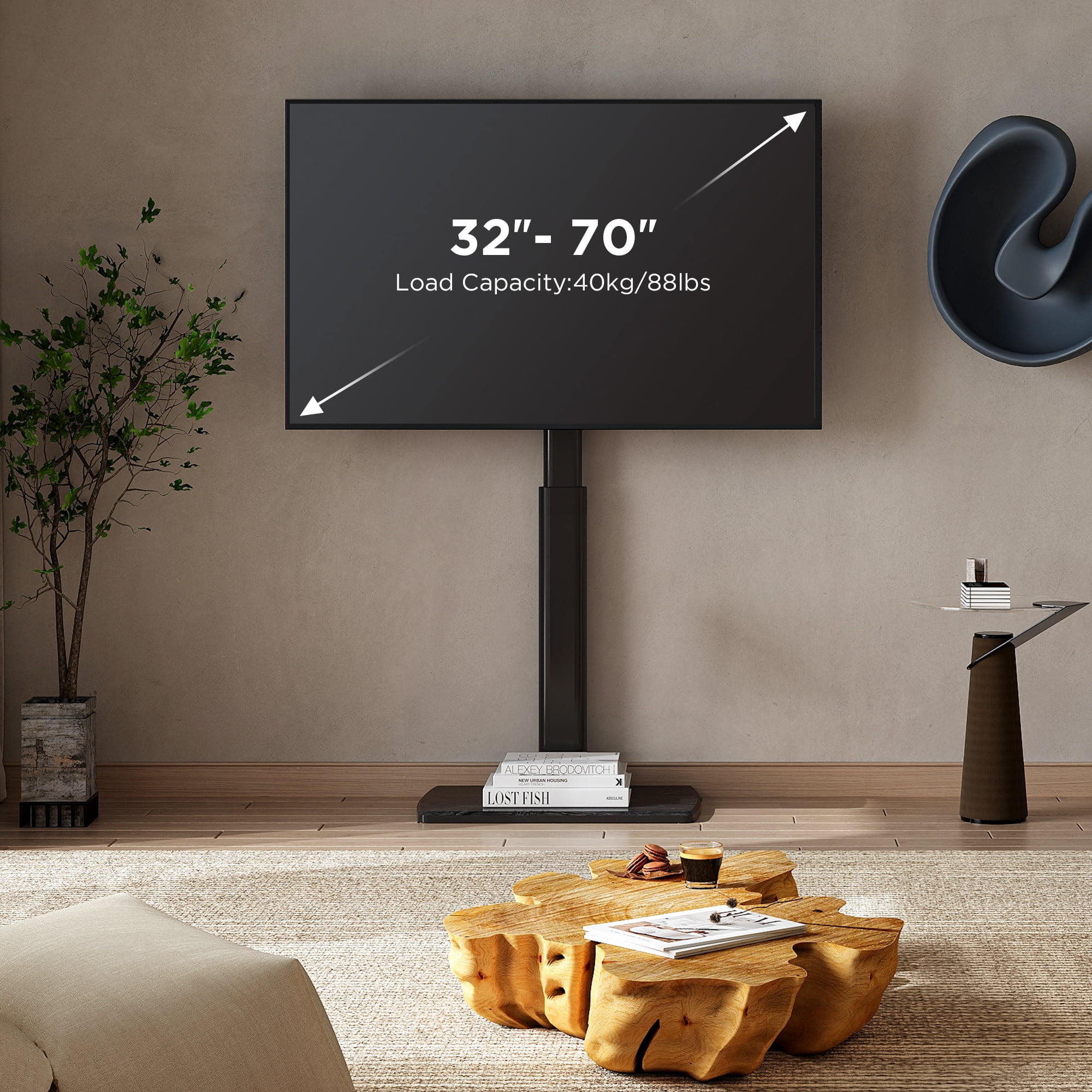 FITUEYES Universal Floor TV Stand TV Mount for 32-70 inch TVs ,with Wide Sturdy Wood Base,Black