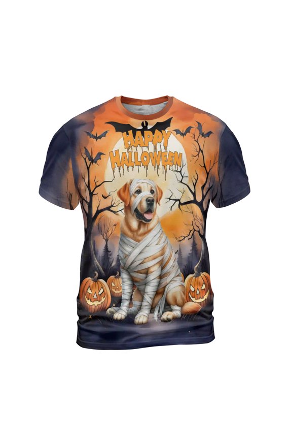 Mummy Labrador Retriever Happy Halloween with Pumpkins Bats Spooky Fun All Over Print 3D Shirt Unisex Merch Lab Dog Lover Gifts - 00019