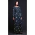 thumbnail image 4 of Bimba Moss Georgette Pecan Leaves Printed Womenâ€™s Long Sleeve Elastic Waist MaxiÂ&nbsp;DressÂ&nbsp;Gown-Small, 4 of 5
