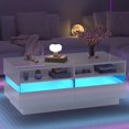 ChVans LED Coffee Table with Storage, 2-Level White, 60000 Colors LED ...