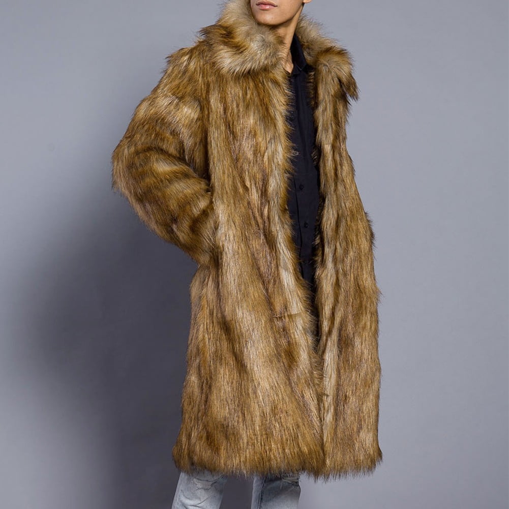 YJKIS Men Long Faux Fur Coat Fluffy Fur Collar Luxury Outerwear Winter  Thicken Warm Overcoat Soft Jacket at  Men’s Clothing store