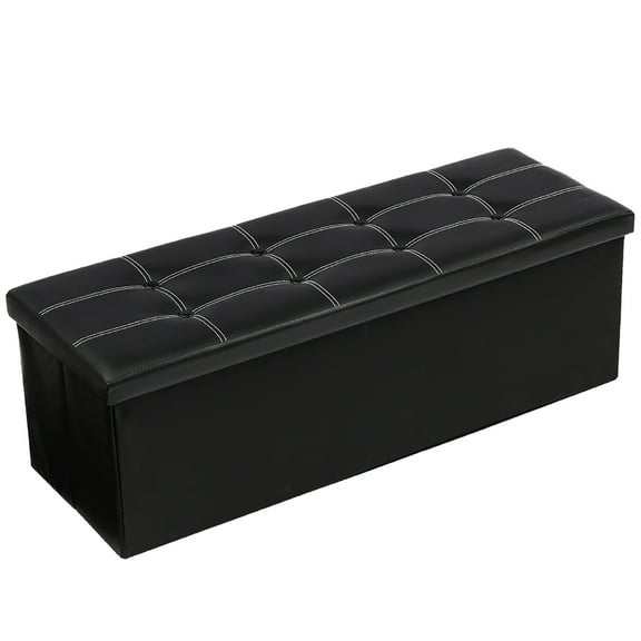 43 " Storage Ottoman Bench, KingSo Foldable Ottoman for Bedroom Living Room, Faux Leather Ottoman with Storage, Black