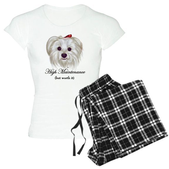 CafePress - Maltese: High Maintenance Women's Light Pajamas - Women's Short Sleeve Print T-Shirt and Pants Light Cotton Pajama Set