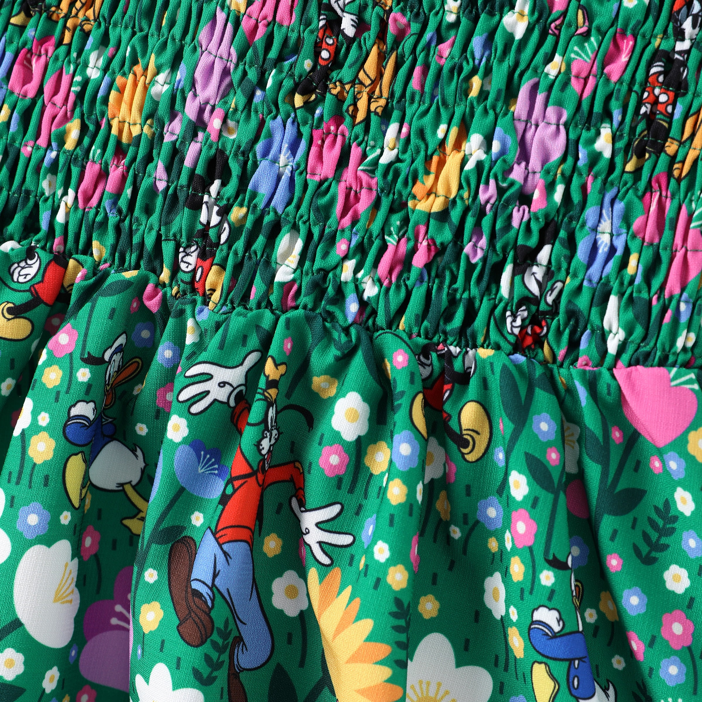 Disney Mickey and Friends Girls Dresses Graphic Flower Bow Green Suspender Smocked Dress Size 2T