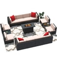 thumbnail image 2 of Homall 15 Pieces Rattan Patio Furniture Conversation Set with 43" Gas Propane 50000 BTU Fire Pit Table Outdoor Sectional Sofa for Backyard,Beige, 2 of 11