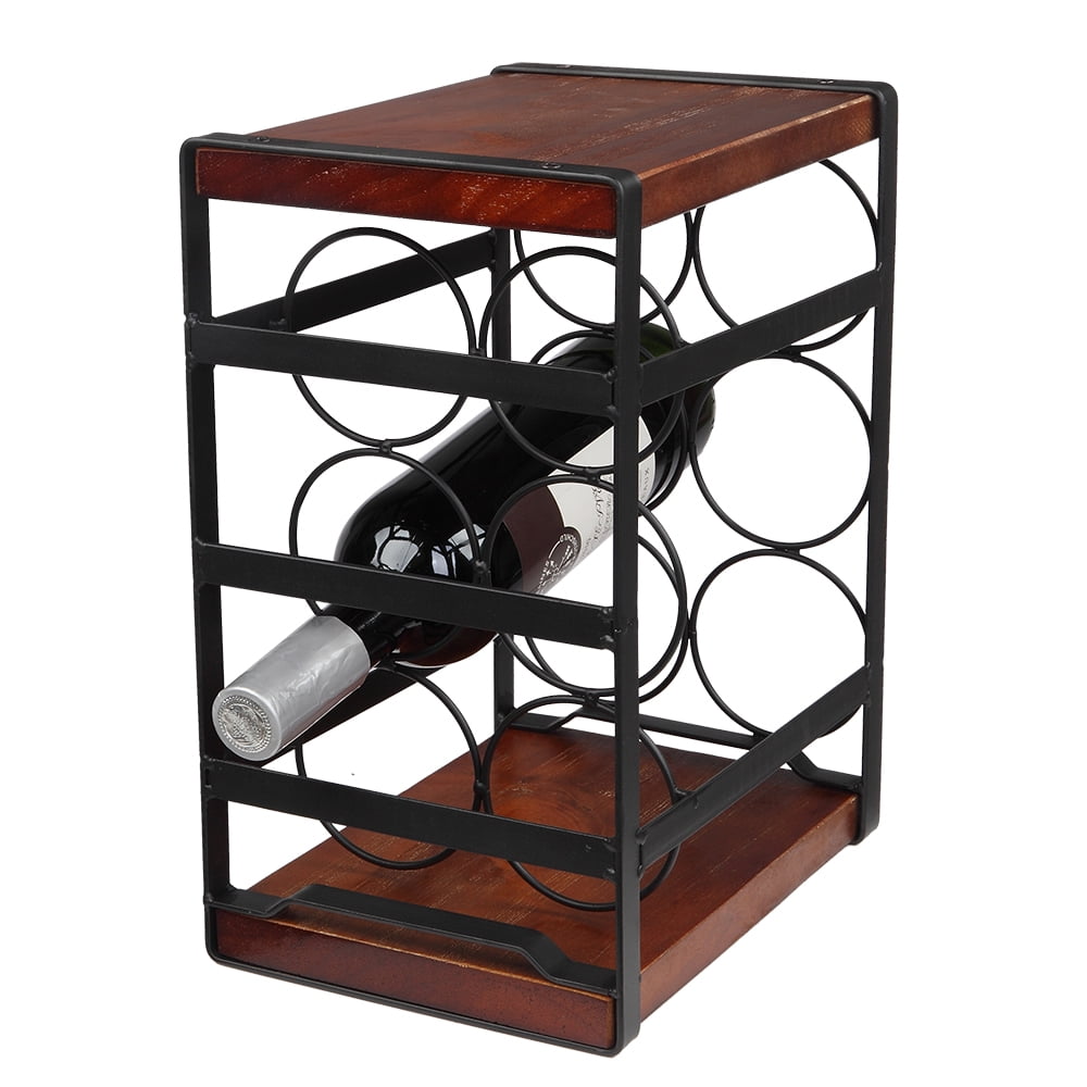 Kepooman Wine Holder, 6 Bottles Rustic Wood Wine Rack, Free Standing Countertop Wine Racks Storage Kepooman Wine Holder, 6 Bottles Rustic Wood Wine Rack, Free Standing Countertop Wine Racks Storage