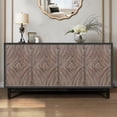 thumbnail image 3 of Atumcto 60" Mid Century Sideboard Buffet Cabinet with 4 Convex Diamond Pattern Doors, 2 Shelves & Solid Wood Legs for Living Room, Antique Brown, 3 of 10