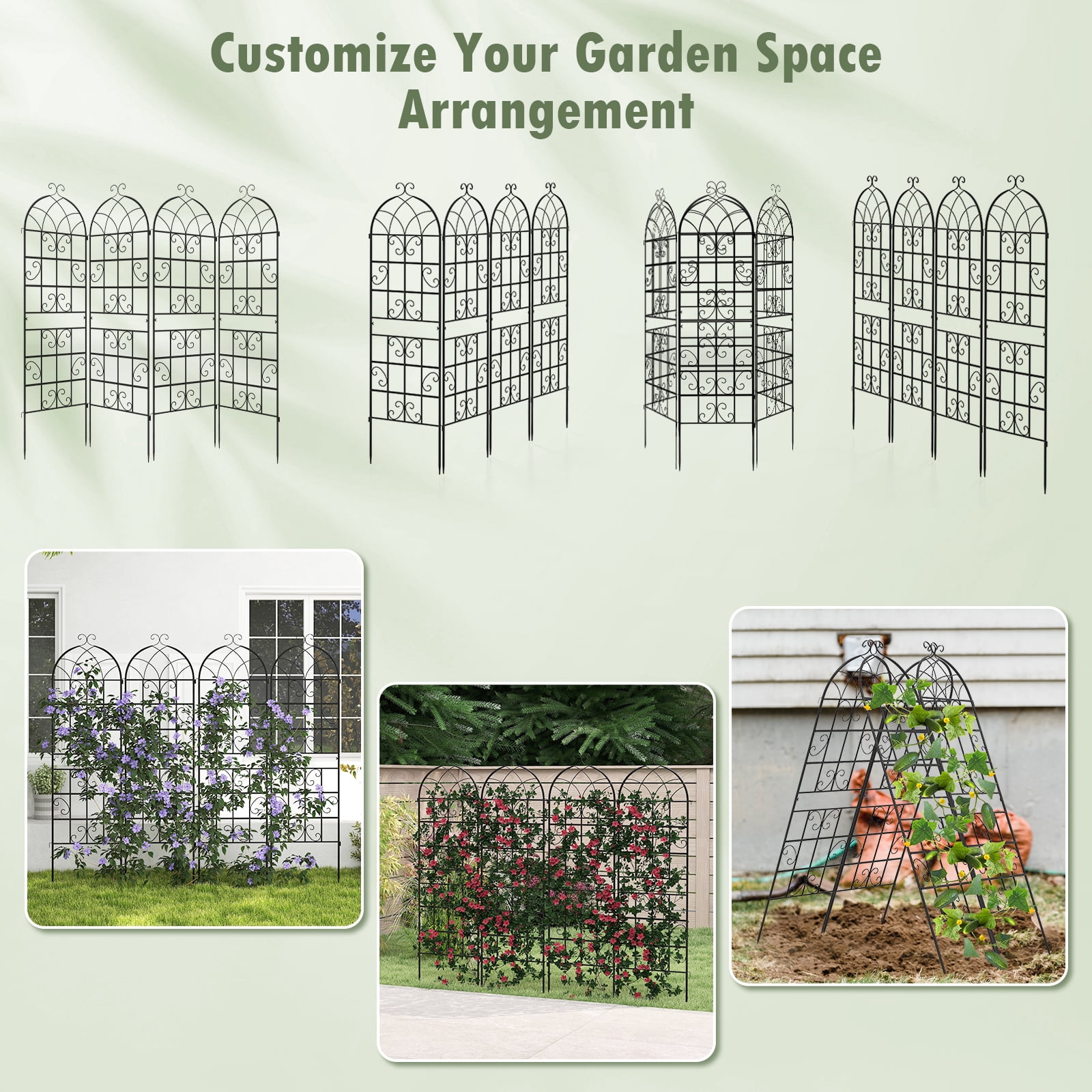 Patiojoy Metal Garden Trellis for Climbing Plants 2 Pack Fence Trellis Panels 71�� Tall Retro Style Cucumber Trellis