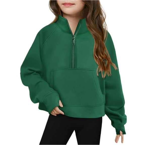 Xyxonk Girls Half Zip Sweatshirt Fleece Trendy Crop Long Sleeve Pullover Tops with Thumb Hole Fall Winter Preppy Cute Clothes Size 5-16 Years