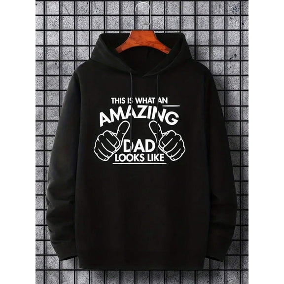 Men's "Amazing Dad" Graphic Hooded Sweatshirt - Brown Geometric Print Pullover With Drawstring Hood, Soft Casual Winter Wear, Regular Fit Autumn/Winter Apparel, Daddy's Home Sweatshirt, Comfortable W