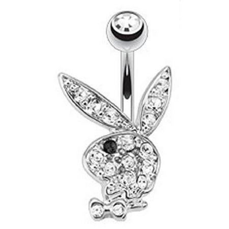 n/a - Multi Paved Gems on Playboy Bunny 316L Surgical Steel Navel Ring