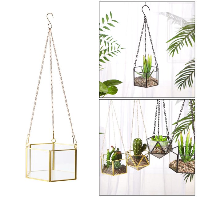 Terrario geométrico colgante de terrario geométrico florero de flor aire contenedor oficina en casa decoración de boda dorado Macarena Terrarios colgantes