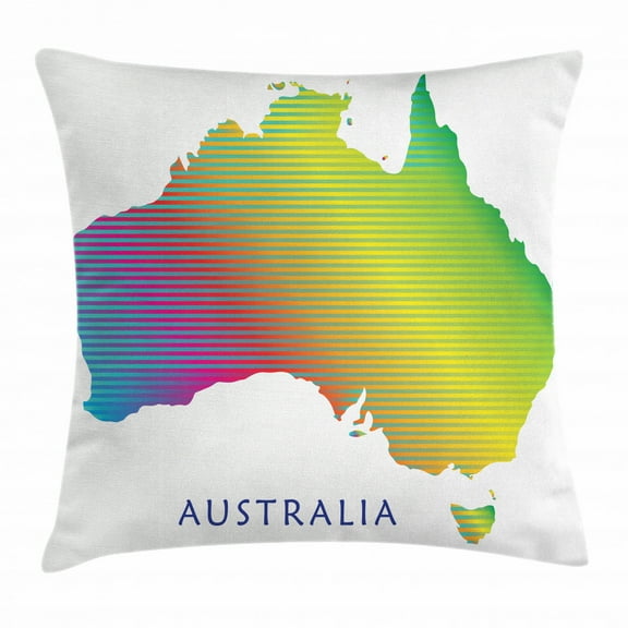 Australian Party Throw Pillow Cushion Cover, Continental Australia with Rainbow Stripes Festive Style Map Illustration, Decorative Square Accent Pillow Case, 18 X 18 Inches, Multicolor, by Ambesonne